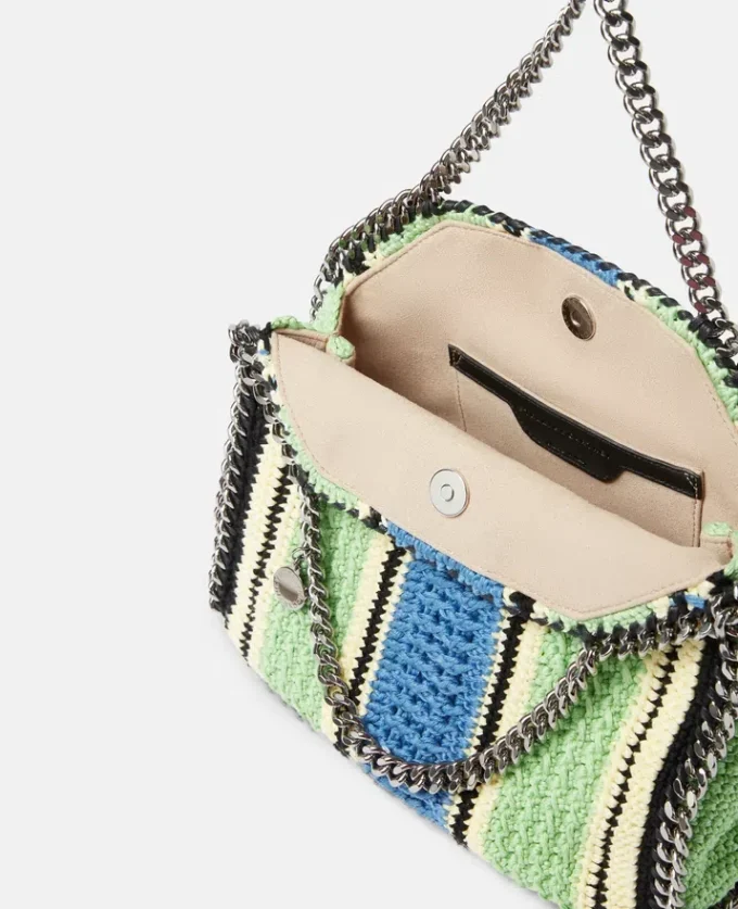 Mini sac à main Falabella en coton crocheté rayé Mini sac à main Falabella en coton crocheté rayé