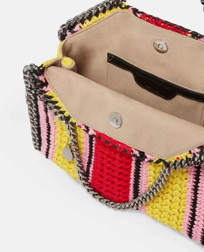 Mini sac à main Falabella en coton crocheté rayé Mini sac à main Falabella en coton crocheté rayé