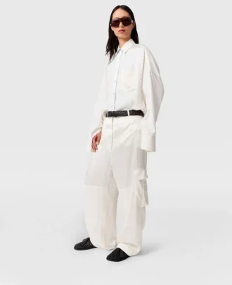 Pantalon cargo ample à empiècements en satin