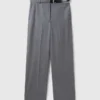 Pantalon droit en flanelle avec ceinture Pantalon droit en flanelle avec ceinture