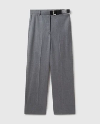 Pantalon droit en flanelle avec ceinture