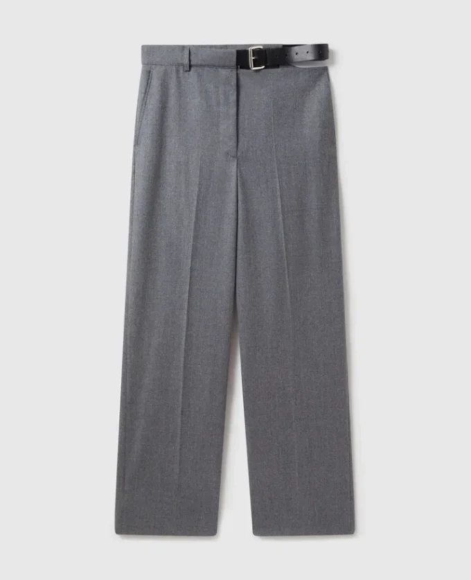 Pantalon droit en flanelle avec ceinture Pantalon droit en flanelle avec ceinture