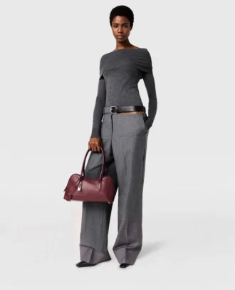 Pantalon droit en flanelle avec ceinture