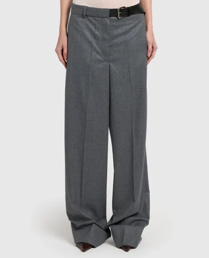 Pantalon droit en flanelle avec ceinture Pantalon droit en flanelle avec ceinture