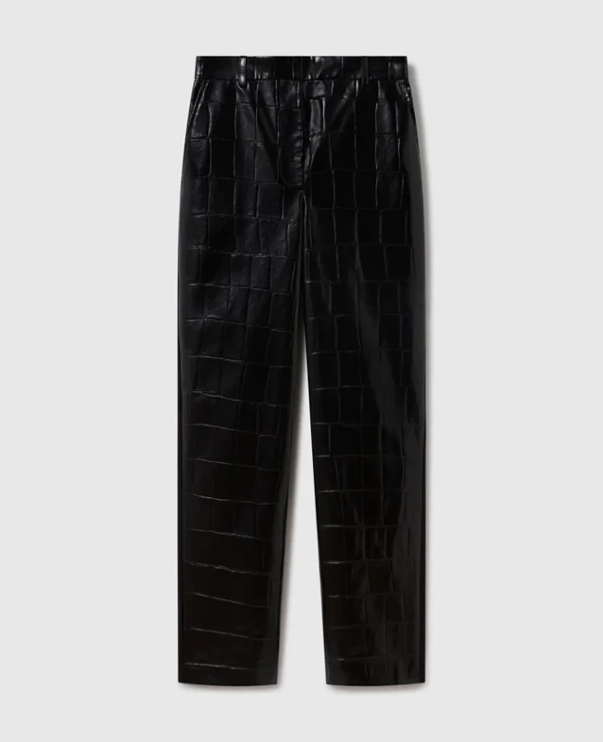 Pantalon droit à motif crocodile en relief Pantalon droit à motif crocodile en relief