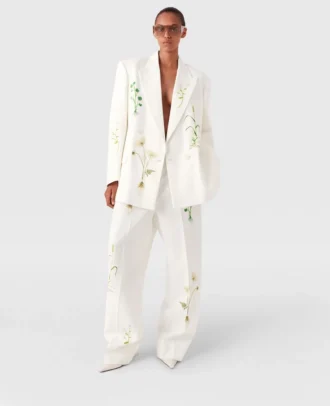 Pantalon droit taille basse à motif floral Pantalon droit taille basse à motif floral