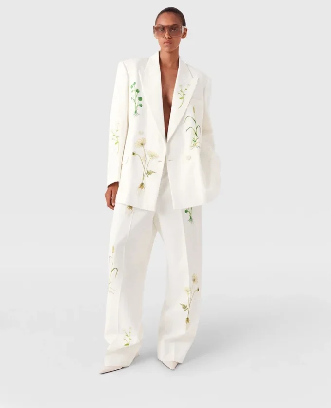 Pantalon droit taille basse à motif floral Pantalon droit taille basse à motif floral