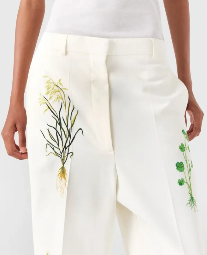 Pantalon droit taille basse à motif floral Pantalon droit taille basse à motif floral