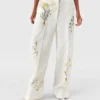 Pantalon droit taille basse à motif floral Pantalon droit taille basse à motif floral
