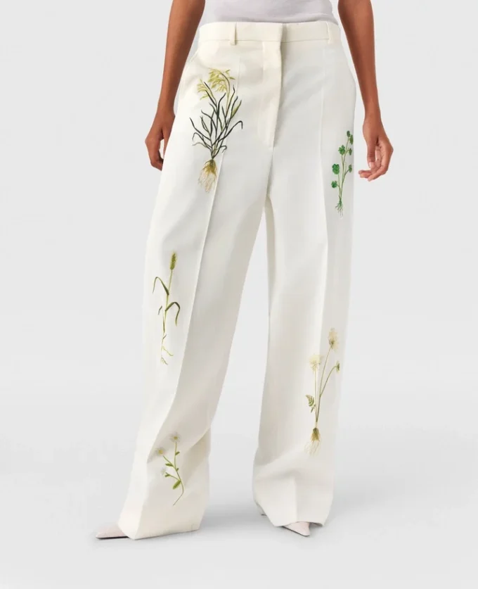 Pantalon droit taille basse à motif floral Pantalon droit taille basse à motif floral