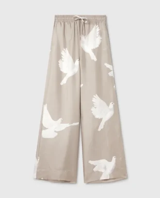 Pantalon oversize à cordon coulissant et imprimé colombes