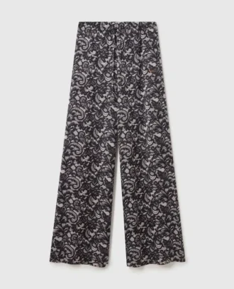 Pantalon oversize à cordon coulissant et imprimé dentelle Pantalon oversize à cordon coulissant et imprimé dentelle
