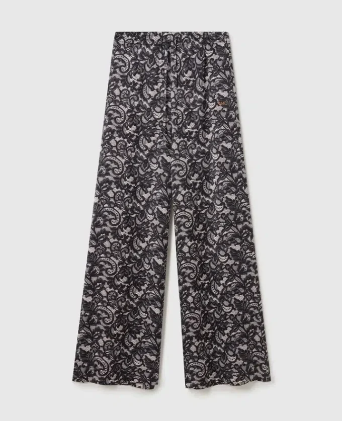 Pantalon oversize à cordon coulissant et imprimé dentelle Pantalon oversize à cordon coulissant et imprimé dentelle