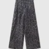 Pantalon oversize à cordon coulissant et imprimé léopard Pantalon oversize à cordon coulissant et imprimé léopard