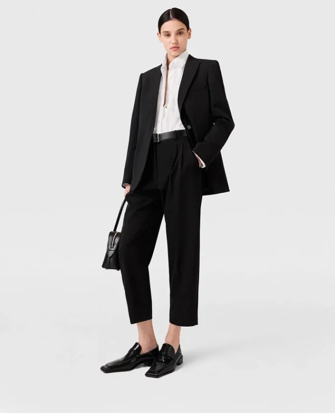 Pantalon taille haute en laine à plis Pantalon taille haute en laine à plis