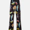 Pantalon évasé extensible à imprimé oiseaux