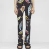 Pantalon évasé extensible à imprimé oiseaux