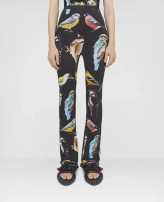Pantalon évasé extensible à imprimé oiseaux Pantalon évasé extensible à imprimé oiseaux