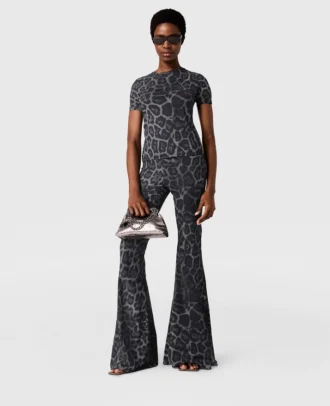 Pantalon évasé taille moyenne à imprimé léopard