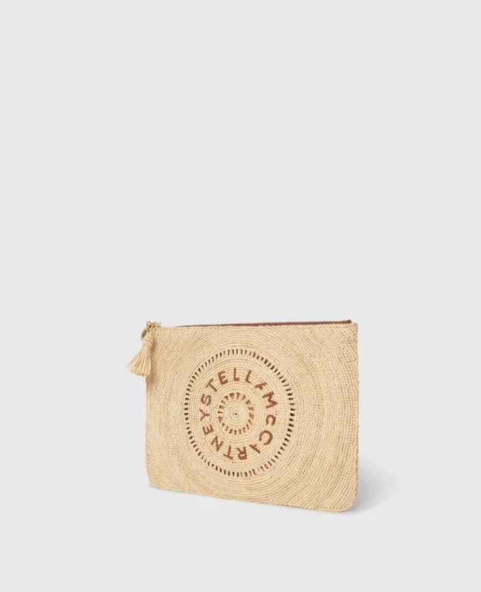 Pochette en raphia avec logo Pochette en raphia avec logo