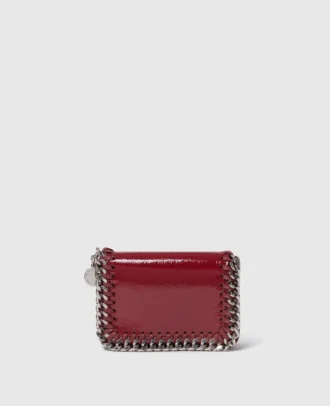 Porte-cartes à fermeture éclair en cuir verni Falabella