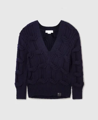 Pull à col en V en maille torsadée Falabella