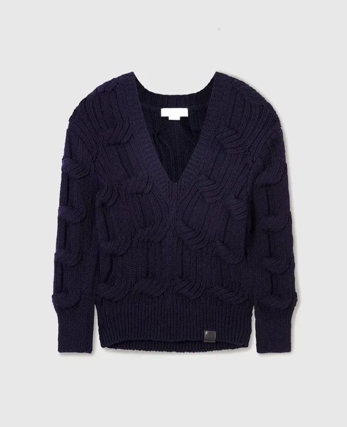 Pull à col en V en maille torsadée Falabella