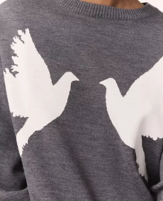 Pull à col rond avec appliqué colombe