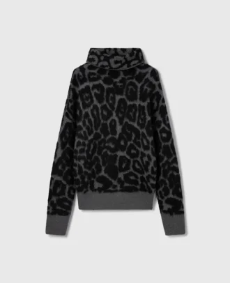 Pull à col roulé en jacquard léopard