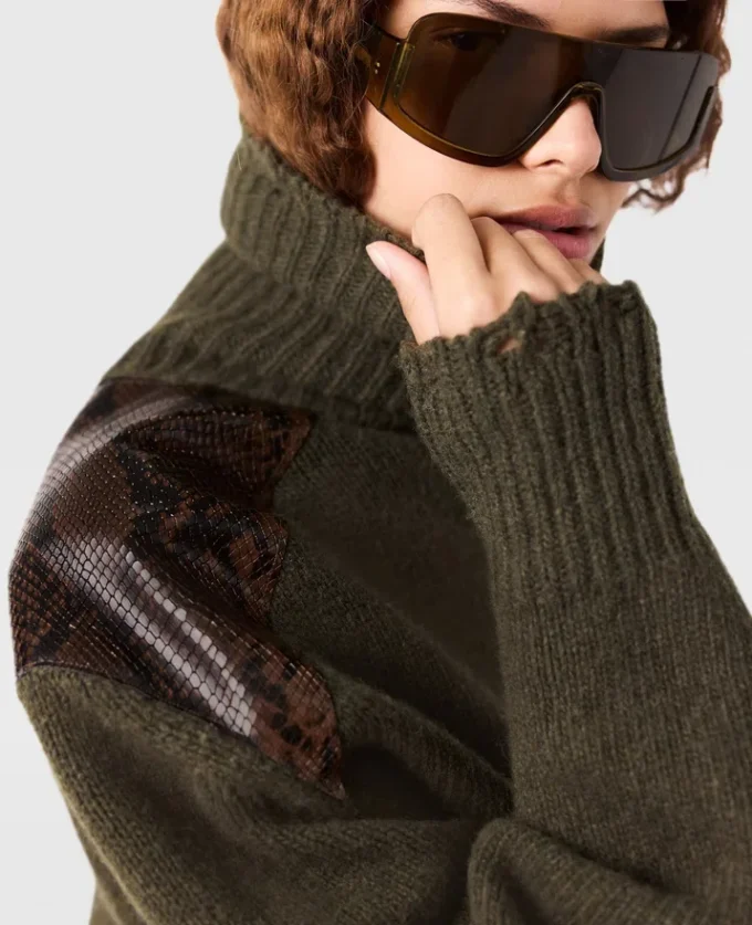 Pull à col roulé et empiècement serpent