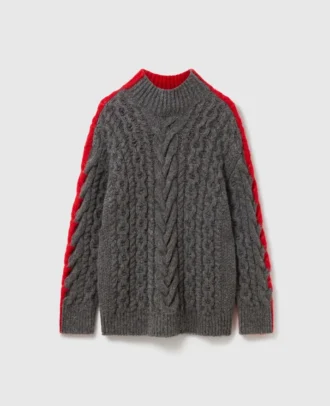 Pull à col roulé et manches lacées en maille torsadée