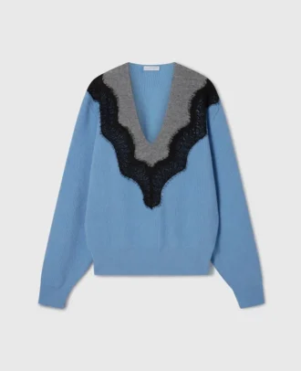 Pull à manches longues et empiècements en dentelle
