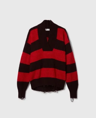Pull oversize à rayures et col en V Pull oversize à rayures et col en V