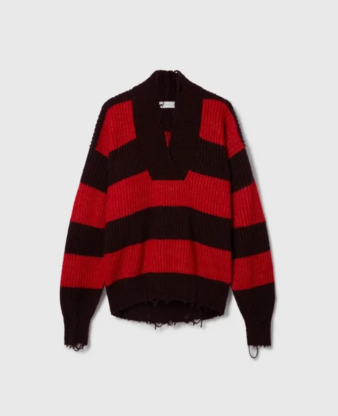 Pull oversize à rayures et col en V Pull oversize à rayures et col en V