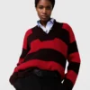 Pull oversize à rayures et col en V Pull oversize à rayures et col en V