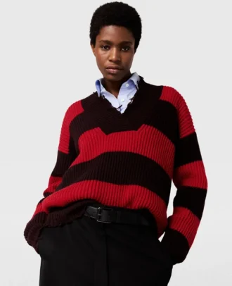 Pull oversize à rayures et col en V Pull oversize à rayures et col en V