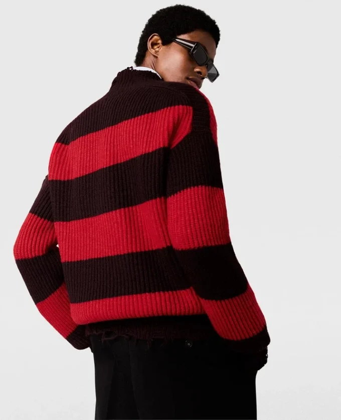Pull oversize à rayures et col en V Pull oversize à rayures et col en V