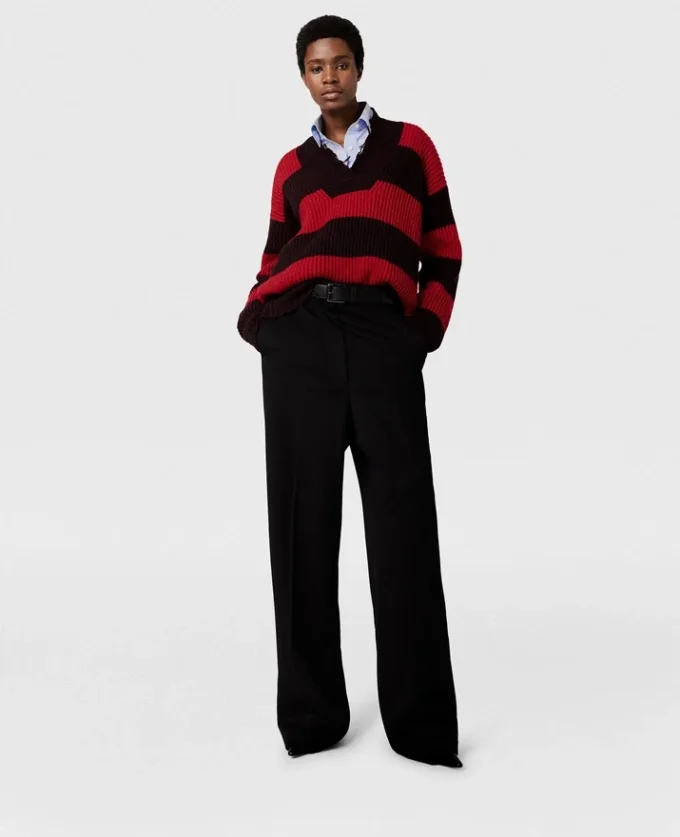 Pull oversize à rayures et col en V Pull oversize à rayures et col en V