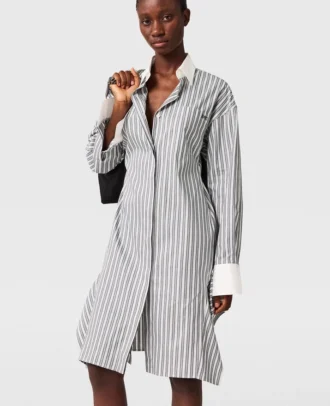 Robe chemise à manches longues et fines rayures Robe chemise à manches longues et fines rayures