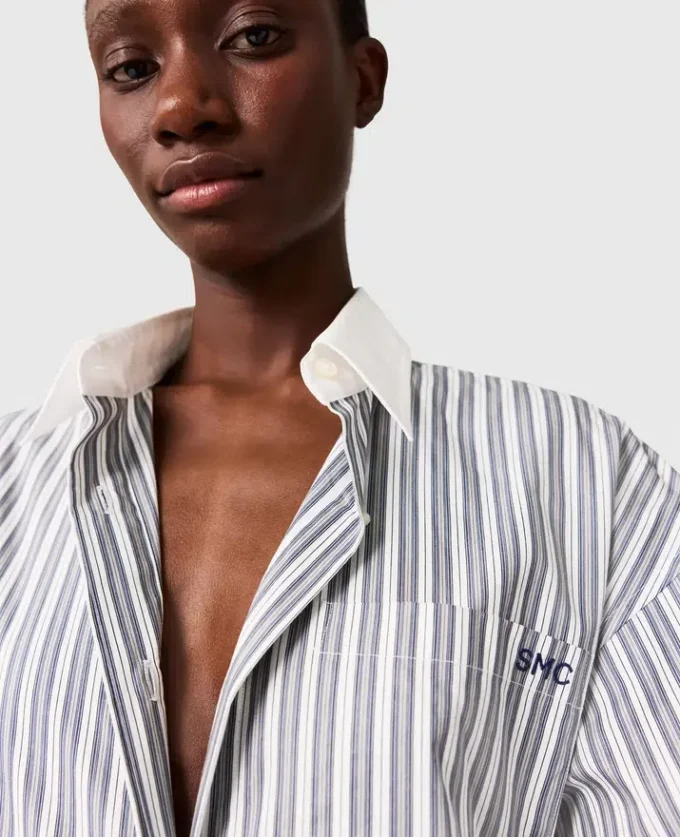 Robe chemise à manches longues et fines rayures Robe chemise à manches longues et fines rayures
