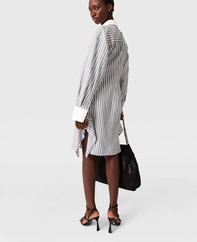 Robe chemise à manches longues et fines rayures Robe chemise à manches longues et fines rayures