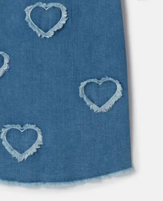 Robe en denim stretch avec patch cœur à franges