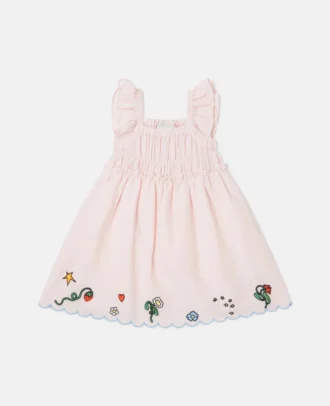 Robe en lin mélangé brodée de fleurs
