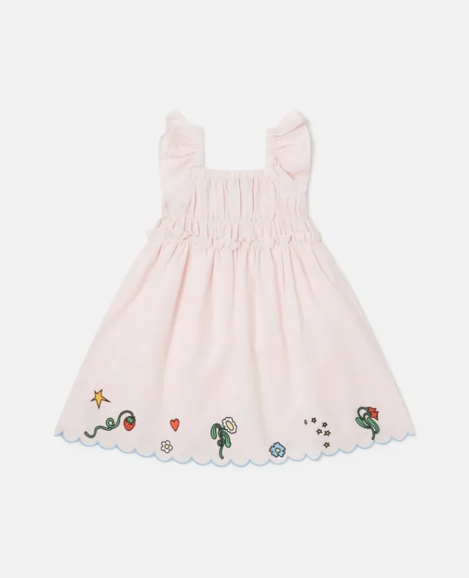 Robe en lin mélangé brodée de fleurs Robe en lin mélangé brodée de fleurs