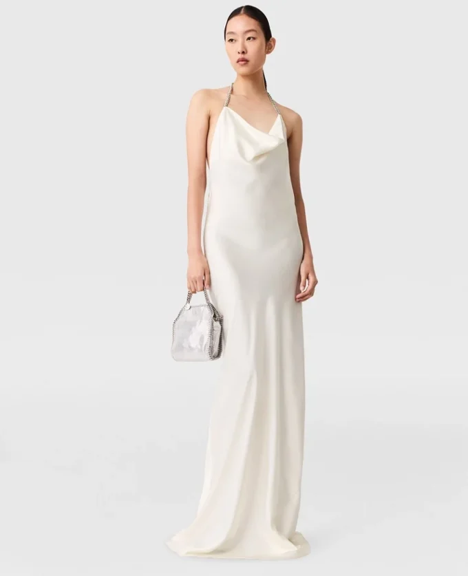 Robe en satin à bretelles chaîne Falabella Robe en satin à bretelles chaîne Falabella