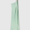 Robe longue asymétrique drapée à maillons en cristal sans plomb Robe longue asymétrique drapée à maillons en cristal sans plomb