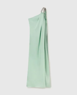 Robe longue asymétrique drapée à maillons en cristal sans plomb