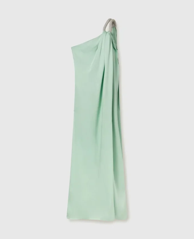 Robe longue asymétrique drapée à maillons en cristal sans plomb Robe longue asymétrique drapée à maillons en cristal sans plomb
