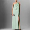 Robe longue asymétrique drapée à maillons en cristal sans plomb Robe longue asymétrique drapée à maillons en cristal sans plomb