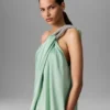 Robe longue asymétrique drapée à maillons en cristal sans plomb Robe longue asymétrique drapée à maillons en cristal sans plomb